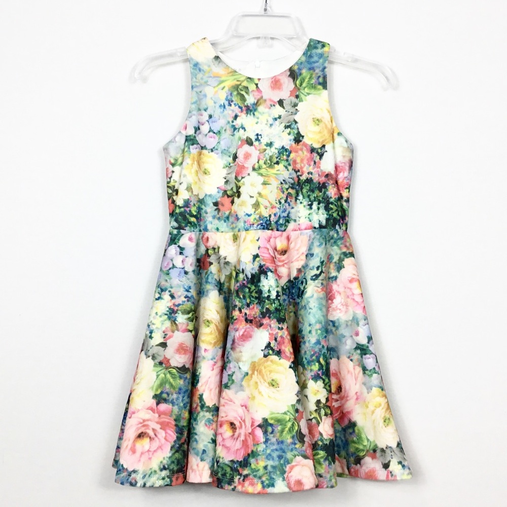 KIDS: Pippa & Julie Floral Mesh Fit Flare Dress